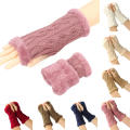 Fleece Thickened Gloves Cropped Knitted Fingerless Plush Sleeves Winter Warm Gloves Acrylic Velvet Mittens for Women Girls.