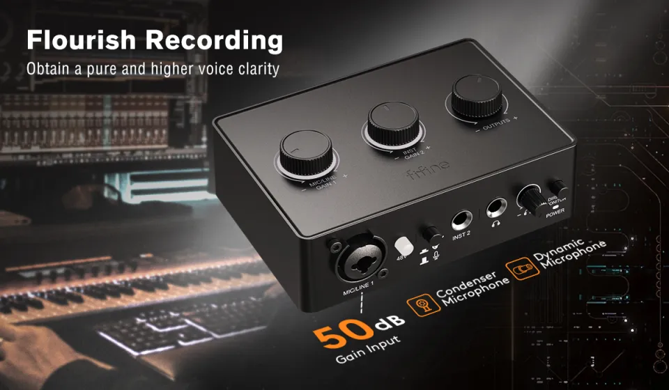 FIFINE SC1 USB Audio Interface with 48V Phantom Power & 50dB Gain