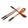 Wooden Tableware Set - Handmade, 4-Piece Dinnerware with Spoon, Chopsticks, Fork for Home Dining, Rice & Soup.