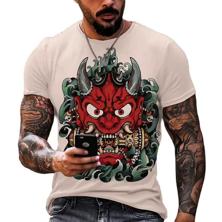 2023%20New%20Summer%20Japanese%20Style%20Harajuku%20Samurai%20Tattoo%20Men's%20T-shirts%20Fashion%20Art%20Mask%20O-Neck%20Short-Sleeved%20Tattoo%20Punk%20Clothing%20-%20Image%206