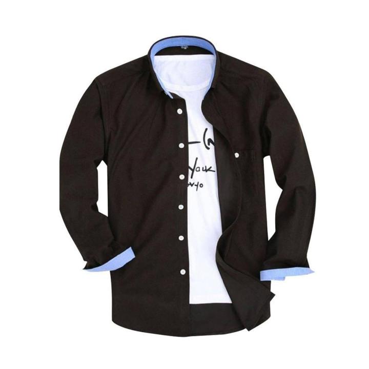 Navy Blue Cotton Long Sleeve Casual Shirt For Men