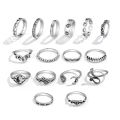 New Style Gossip Snake Leaf Flower Heart Butterfly Pearl Chain Oil Dripping Joint Ring Set Personality Retro Trend Ring.