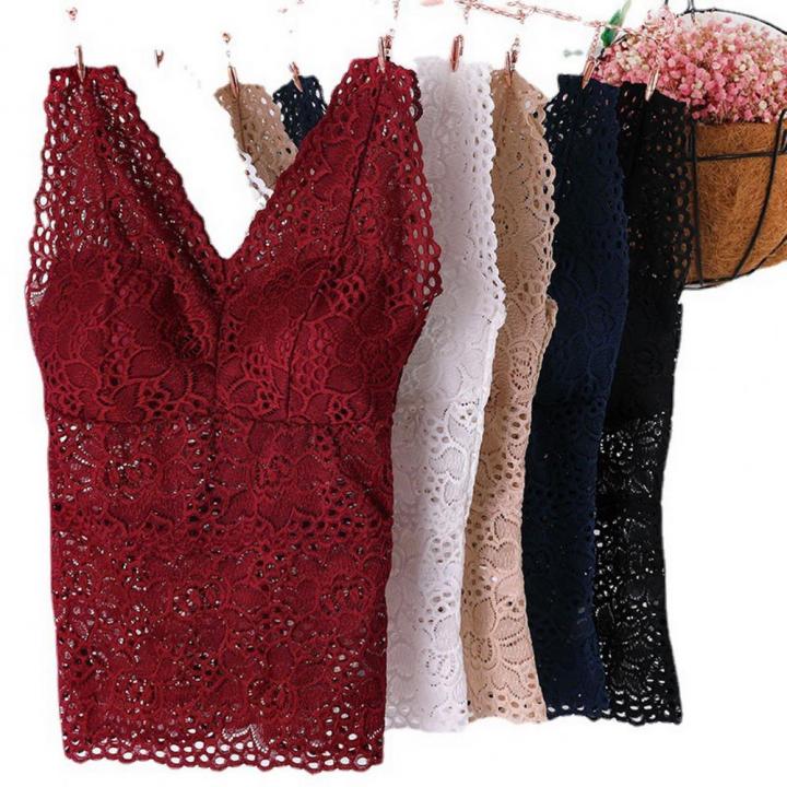 Fashion Camisole Top Thin Women Bralette No Steel Hoop Push Up Crochet Lace Bra Camisole