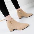 korean fashion boots for women ladies Women's Fashion Leisure Solid Pointed Toe Med Heels Ankle Boots Shoes. 