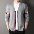 Luxury TB Fashion Brand High Quality Sweaters Men Slim Fit V-Neck Striped Cardigans 4 Bar Clothing Cotton Casual Coat Males.