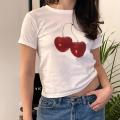 Aesthetic Summer Baby Tee Streetwear Goth Harajuku Letter Graphic Cherry Print T-shirt Vintage Crop Tops Women 2000s Y2K Clothes.