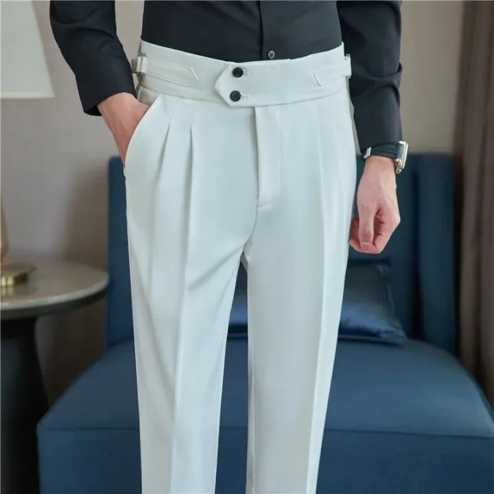 British%20Style%20Autumn%20New%20High%20Waist%20Trousers%20Men%20Belt%20Design%20Slim%20Fit%20Suit%20Pants%20Office%20Social%20Wedding%20Party%20Formal%20Pants%20Hommes%20-%20Image%206