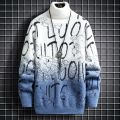 2023 New Fall Luxury Cashmere Turtleneck Mens Sweaters Thick Warm Personality Letter Sweater Men Harajuku Male Pullovers.