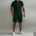 2023 Men's summer solid color sports Polo shirt set casual street wear Breathable top + shorts Home office 2-piece suit S-3XL. 