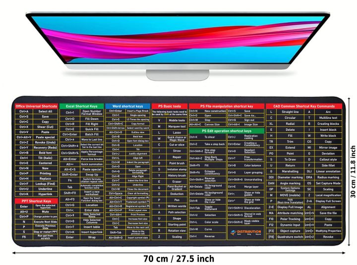 VONN RGB 800*300*4mm Shortcut Mouse Pad Shortcuts Cheat Sheet Mat Quick Key Super Large Anti-Slip Mice Pad(31.5 * 11.8in)