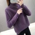 Winter Women Pullover Sweater Fashion Half Turtleneck Knitted Jumper Loose Imitation Mink Velvet Knitted Sweater Femme Tops T93. 