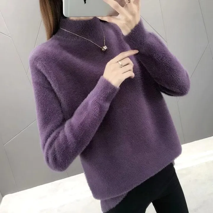 Winter%20Women%20Pullover%20Sweater%20Fashion%20Half%20Turtleneck%20Knitted%20Jumper%20Loose%20Imitation%20Mink%20Velvet%20Knitted%20Sweater%20Femme%20Tops%20T93%20-%20Image%207
