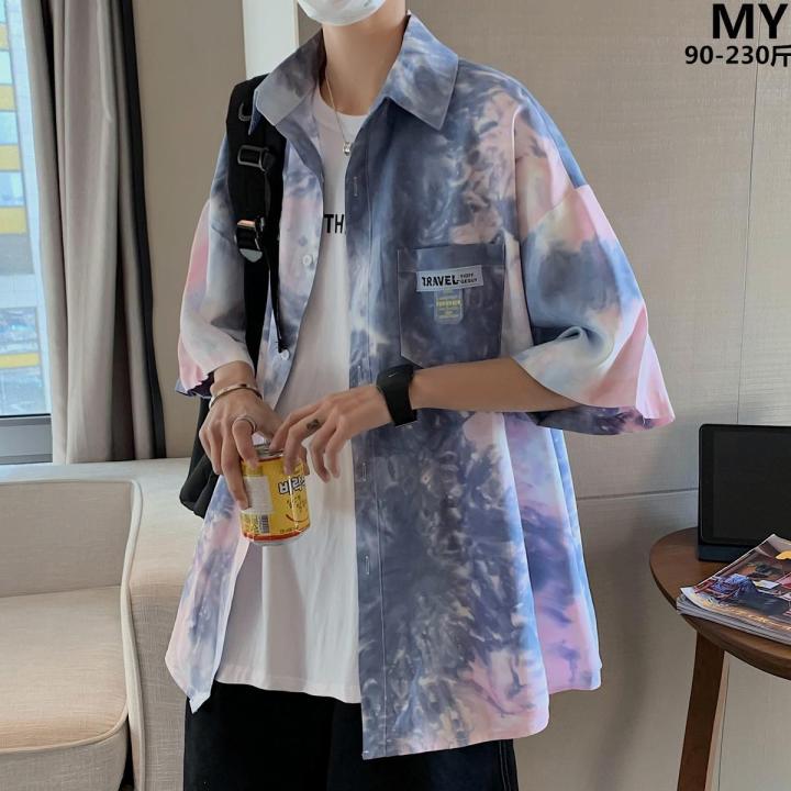 Tie-Dyed%20Gradient%20Color%20Short-Sleeved%20Shirt%20Men's%20Shirt%20Summer%20Trendy%20Fashion%20Coat%20Japanese%20Hong%20Kong%20Style%20Thin%20Ruan%20Handsome%20Shirt%20-%20Image%208