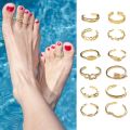 Fashion Foot Leg Beach Geometric Open Barefoot Finger Rings Cute Heart Feather Toe Rings Women Jewelry 12pcs/set.
