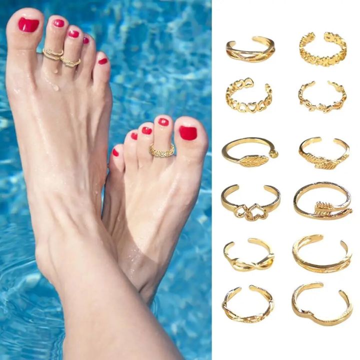 Fashion%20Foot%20Leg%20Beach%20Geometric%20Open%20Barefoot%20Finger%20Rings%20Cute%20Heart%20Feather%20Toe%20Rings%20Women%20Jewelry%2012pcs/set%20-%20Image%204