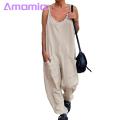 V-neck Sleeveless Jumpsuit Ladies Jumpsuit Women Sling V-neck Sleeveless Big Pockets Wide Leg Solid Color Thin Playsuit Bib Overall Streetwear Loose Jumpsuit. 
