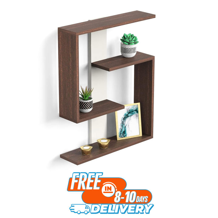 Easton Wall Decor Floating Shelf Display Rack, Office Decorative Display Unit, Hall Décor for Living room Home Furniture (Wenge & White 24x20")