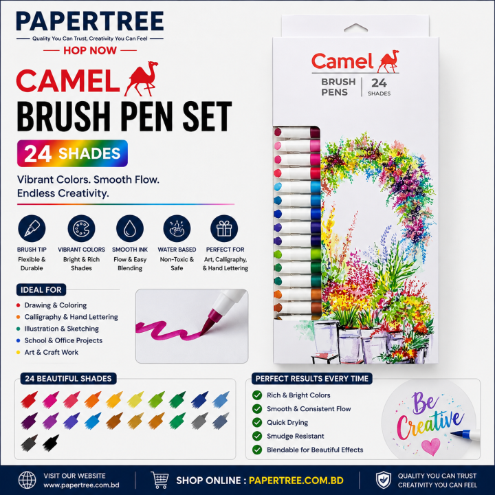 Camel Camlin Premium Brush Pen Set 24 Pcs Multicolor for Drawing, Calligraphy & Art Work