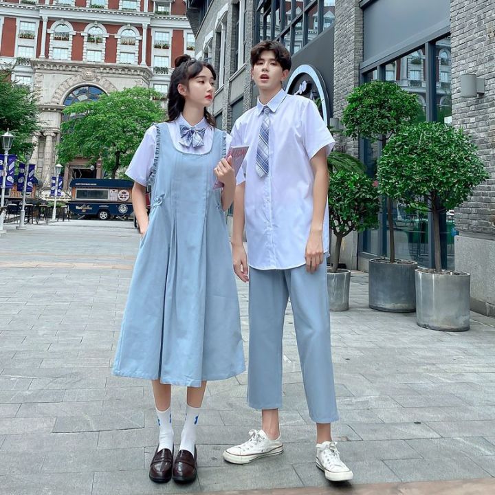 Couple%20Clothes%20Junior%20High%20School%20Student%20Shirt%20Suspender%20Long%20Skirt%20Summer%20Clothes2023New%20Korean%20Style%20Preppy%20Style%20Dress%20Suit%20-%20Image%204