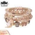 4Pcs/Set Boho Faux Agate Pearl Tassel Chain Charm Beaded Bracelet Women Jewelry.