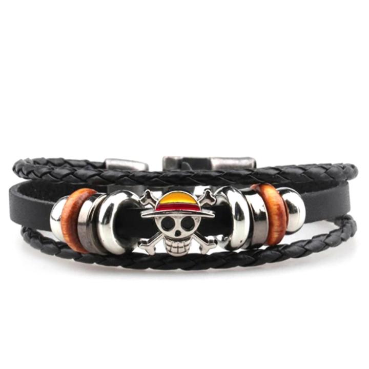 VisioN Shop】Pirate Bracelet Women Punk Black Leather Bangles