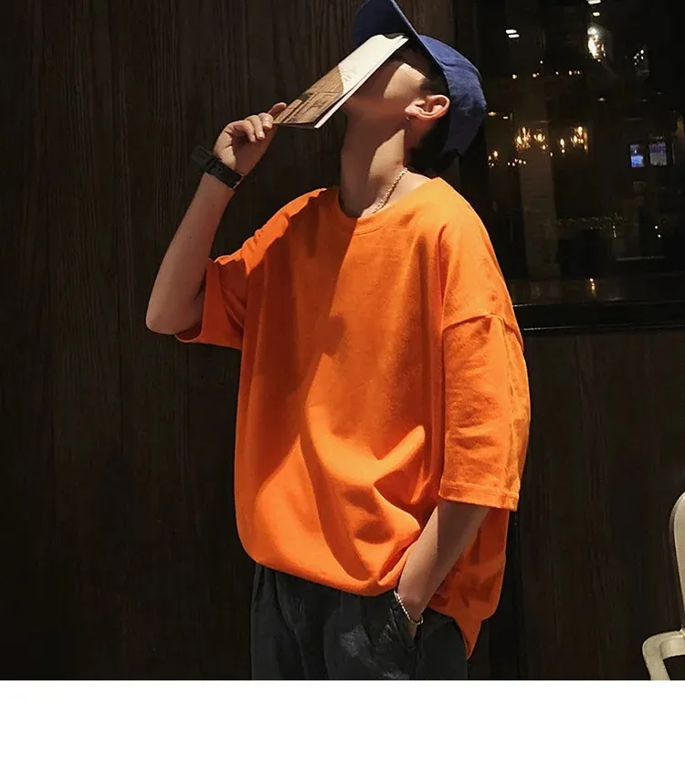 ExtFine 210GSM 100% Cotton T-shirts For Men 2023 Oversized Basic T