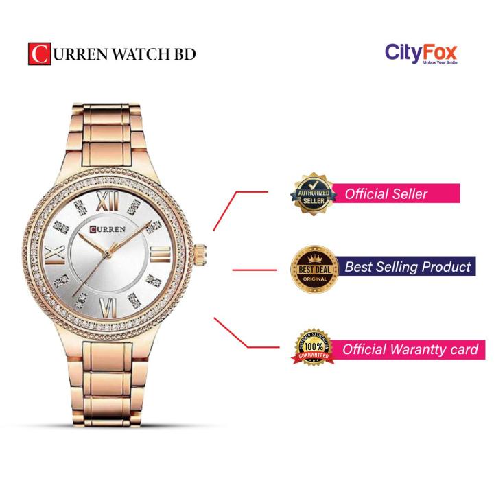 CURREN 9004 - Stainless Steel Analog Watch for Women - Rose Gold , White