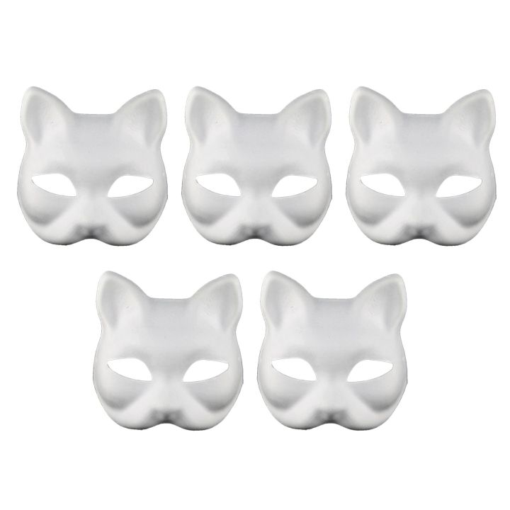 5Pcs Mask Cat Masquerade Blank Masks White Animal Empty Face Women Halloween Cosplay Party Kid Woman Therian Wolf Costumes