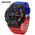 SANDA 6181 Dual Display Men Watches Waterproof Sports Watch Military Man Alarm Stopwatch Quartz Wristwatch Male Digital Clock.