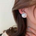 Trendy Half Round Big Simulated Pearl Stud Earrings for Girls Simple Stylish Top Set - White Statement Earring for Women - Korean Earrings Jewelry Wedding Gifts Kaner Dul for Girls. 
