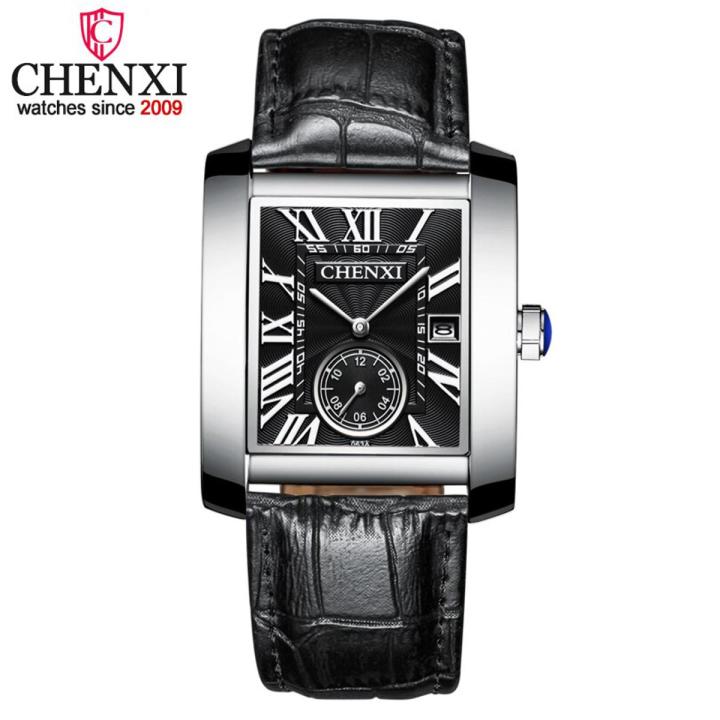 CHENXI Vintage Classic Square Brown Leather Strap Wrist Watches Fashion Brand Watches Men's Quartz Clock