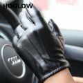 HOOLDW New Winter Gloves Men Women Black PU Leather Cashmere Warm Driving Gloves Mittens Touch Screen Waterproof Tactical Gloves. 