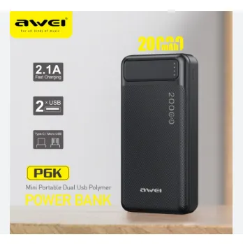 Awei%20P6K%2020000mAh%20Fast%20Charging%20Dual%20USB%20Port%20Powerbank%20Micro%20USB%20and%20Type%20C%20Input%20Power%20Bank%20Black%20-%20Image%205