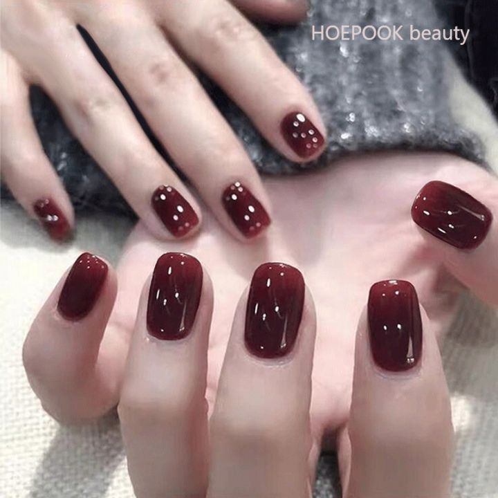 24pcs Jelly Red Finished Press On Nails Art Seamless Removable Full Cover False Nails Set Women Girls Nail Art Decoration
