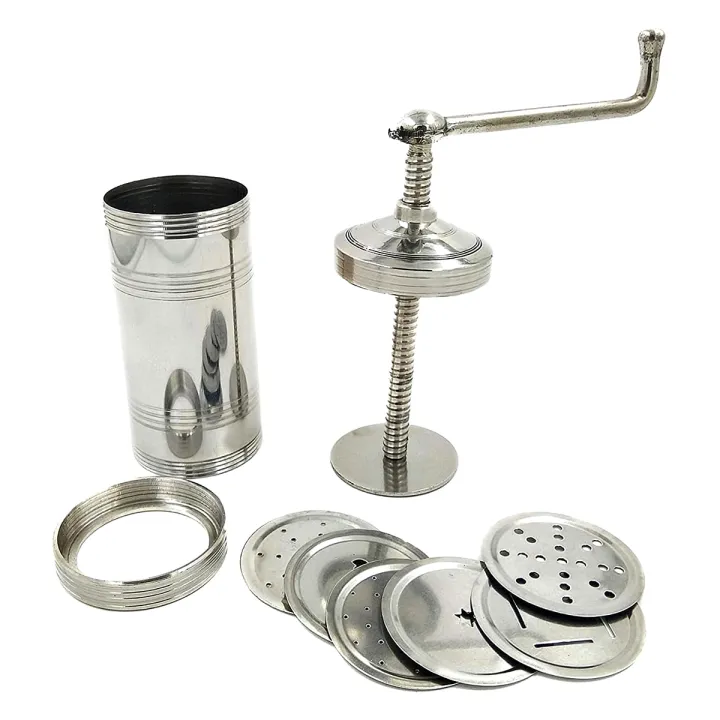 Stainless%20Steel%20Indian%20Made%20Sevanazhi%20Sevai%20Nazhi%20Sev%20Sancha%20Gathiya%20Murukulu%20Janthikulu%20Idiyappam%20Maker%20with%20Free%206%20Different%20Jali%20-%20Image%202