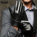 Business Gloves Men Winter PU Leather Touch Screen Plus Velvet Keep Warm Windproof Driving Autumn Male Black Gloves. 