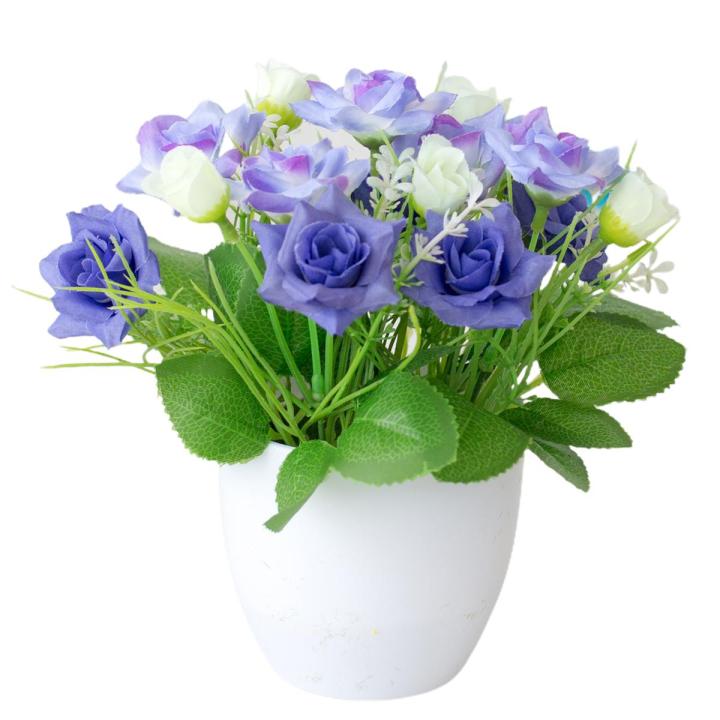 Imitation Potted Flower Rose Hotel Decoration Plastic Bookshelf Table Artificial Flower Pot for Office