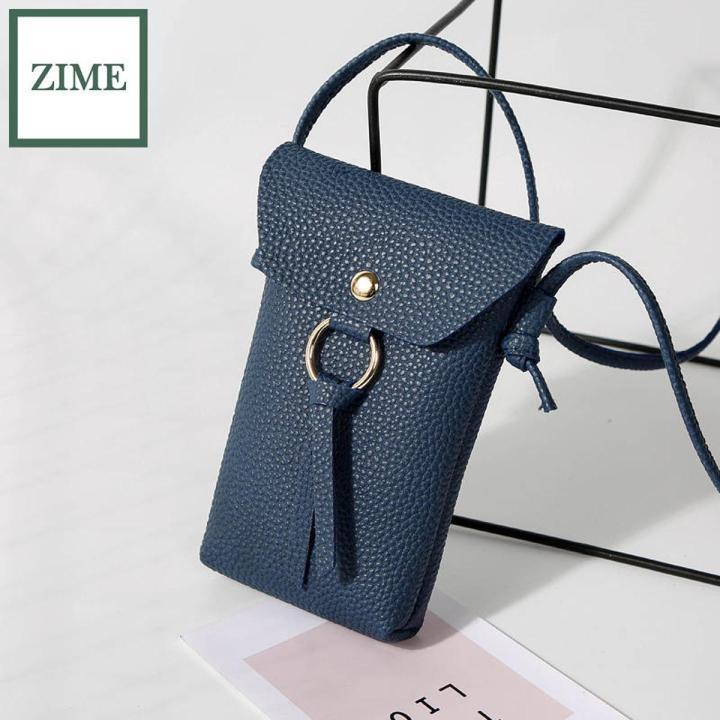 ZIME Litchi pattern cover type vertical hanging big iron ring bag summer and autumn cross-body small bag