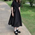College Style Dress over the Knee Student Sweet Mori Girls Suit Collar Korean Style Slimming Mid-LengthaWord Skirt Summer.