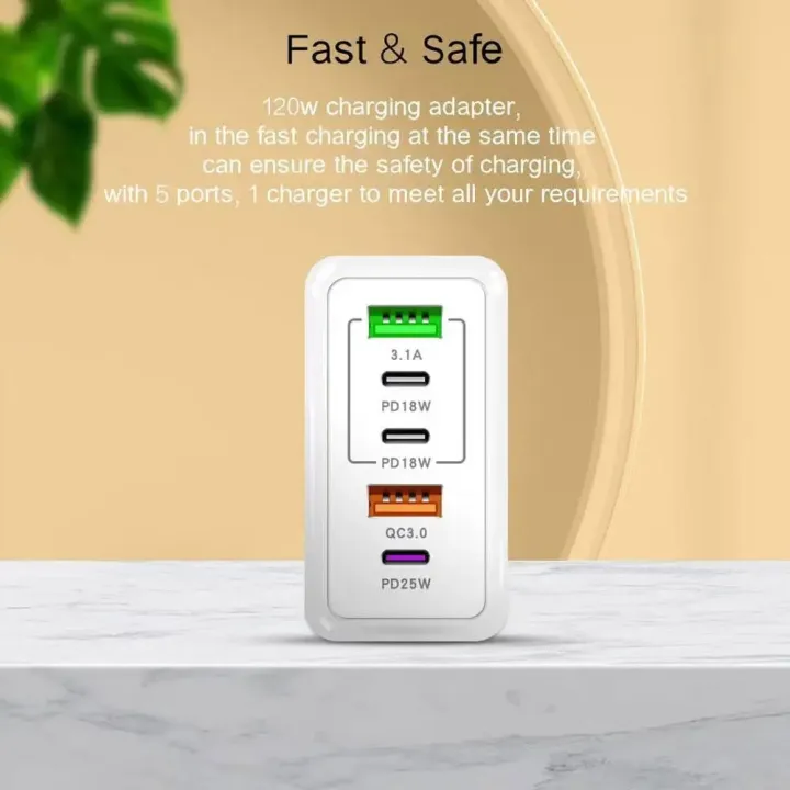 120W%203PD%20Ports%20+2USB%20Ports%20Mobile%20Phone%20Charger%20Multi%20Port%20Fast%20Charging%20USB%20C%20Charger%20US/UK/EU%20Plug%20For%20Samsung%20IPhone%20Charger%20-%20Image%203