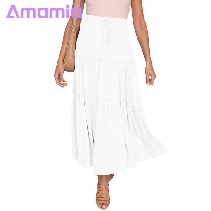 Amamia A-Line Skirt Pleated Design Women Summer Casual Beach Skirt