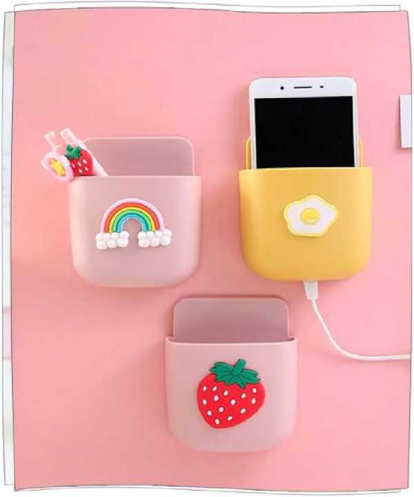Wall Mounted Storage Box Mobile Phone Socket Holder TV Air Conditioner Remote Control Organizer Self-adhesive Box-1pcs