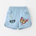 2023 Hot Summer Casual 2 3 4 6 8 10 12Years Children Embroidery Flower Cotton Pocket Denim Blue Shorts For Small Baby Kids Girls.