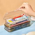 2Layer PP Plastic Transparent Pencil Case Double Layer Multifunction Pen Stationery Box Kids Large Capacity Storage Organizer. 