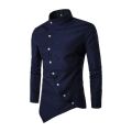 Mens Dress Shirts Vintage Clothes Personality Oblique Button Irregular Long Sleeve Business Shirt Male Casual Slim Blusas Tops. 