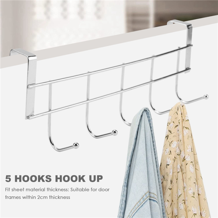 5%20Hooks%20Over%20Door%20Home%20Bathroom%20Kitchen%20Coat%20Towel%20Loop%20Hanger%20Rack%20Holder%20Shelf,Silver%20-%20Image%206