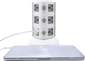 Universal Vertical Multi Socket 220V Electrical Tower Extension Outlet with USB Ports 3M Cord and UK-Plug Power Strip Multi Charging Station (3 Layers Multi Plug With USB Port, Gray). 
