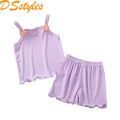 DSstyles 2-Piece Girls Summer Outfits Solid Color Sleeveless Tank Top Shorts Two-piece Set For 1-6 Years Old Kids. 