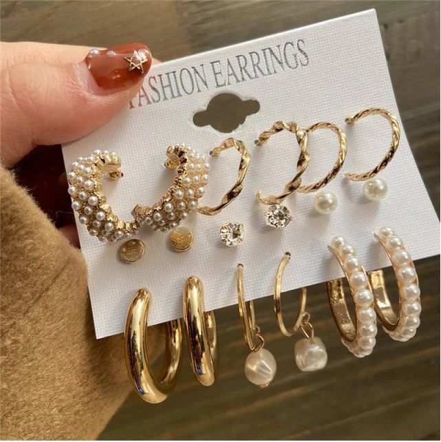 9%20Pairs%20Big%20Hoop%20Pearl%20Earring%20Set%20%20Earrings%20for%20Women%20Ear%20ring%20Ladies%20-%20Image%204