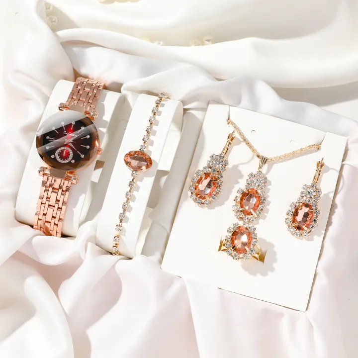 LooKeo%20Mall%20Fashion%20Ocean%20Heart%20Glass%20Face%20Women's%206pcs%20Watch%20Set%20with%20Water%20Diamond%20Pendant%20and%20Steel%20Band%20For%20Personal%20Use%20Or%20Gift%20Birthday%20Party%20-%20Image%203